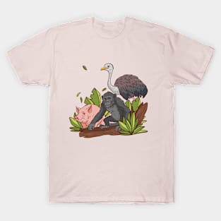 Pig Chimpanzee Ostrich Wild Animal T-Shirt